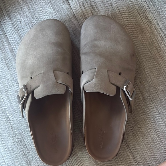 Taupe  Slip-On flat clog mules with buckle detail - gently used. - Picture 1 of 4